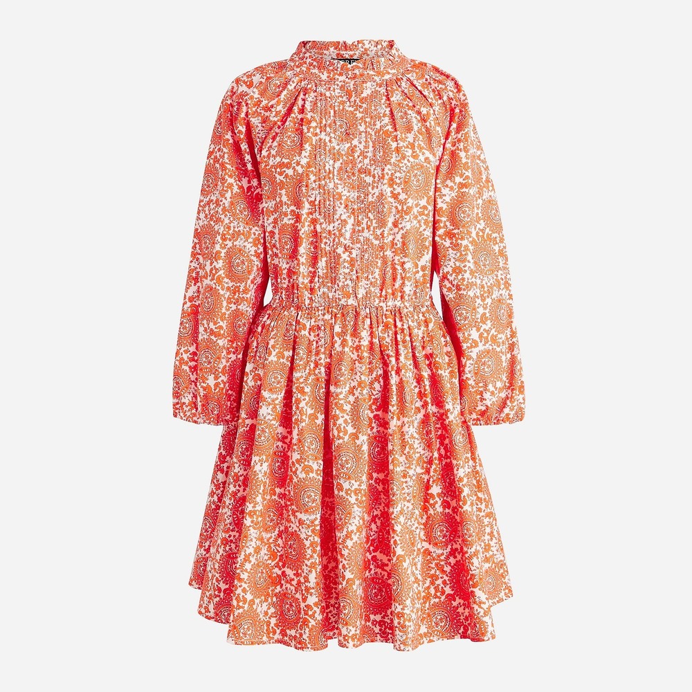 J Crew Ruffle Collar Mini Dress Cotton Poplin‎ Floral Bouquet Orange Paisley Med - Picture 2 of 16